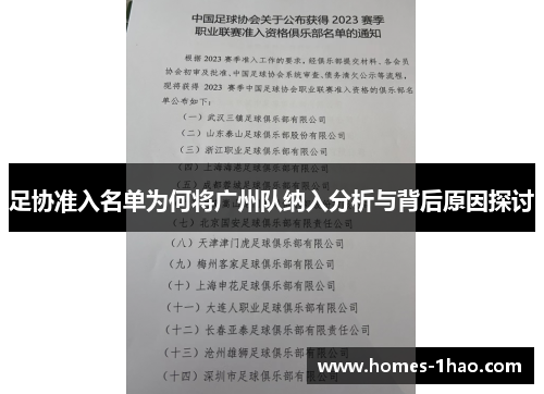 足协准入名单为何将广州队纳入分析与背后原因探讨